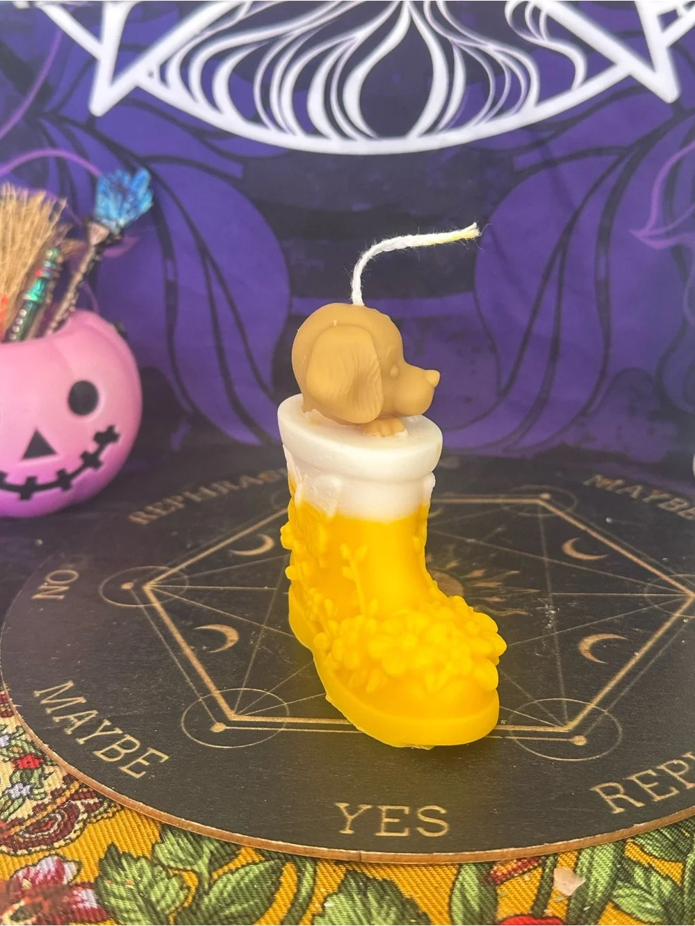 Yellow Puppy in a Boot Candle